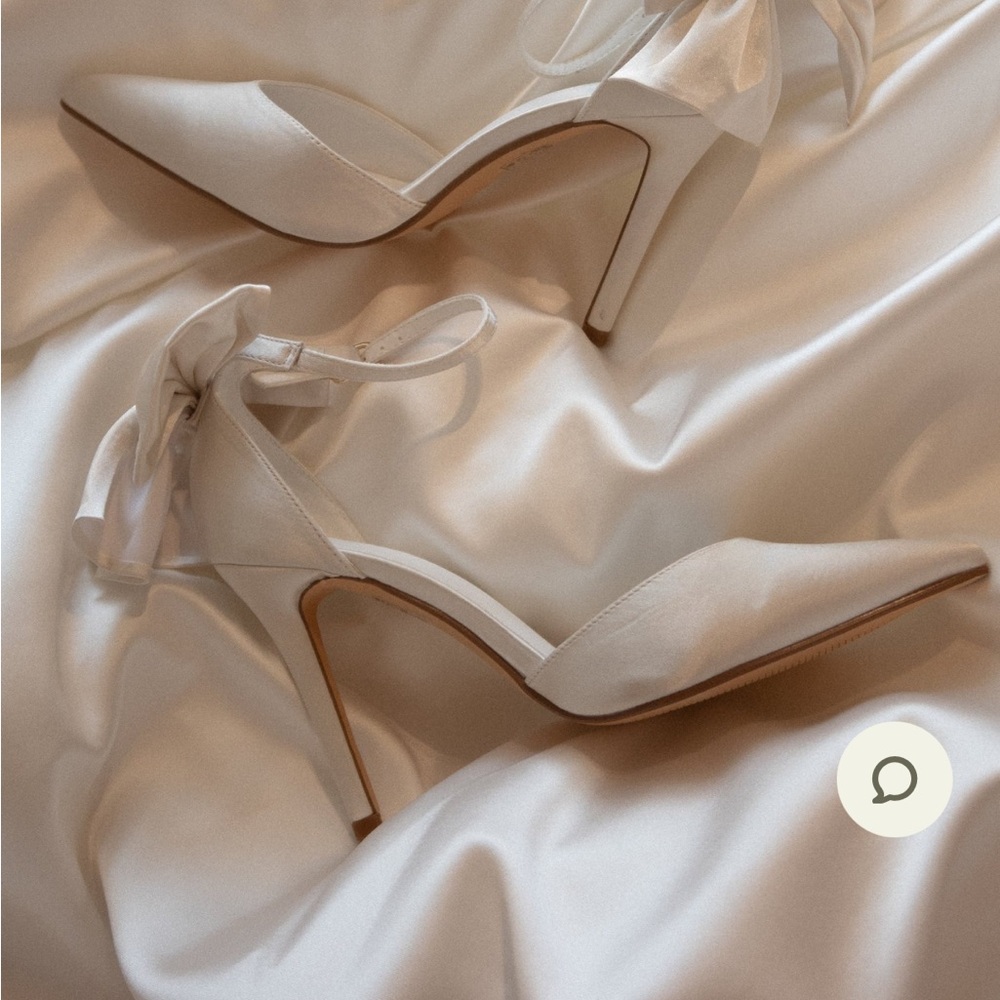 Meshki White Satin Bow Heels